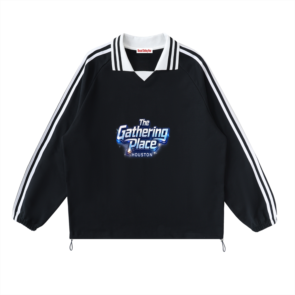 Contrast Striped Lapel Collar Sweatshirt