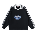 Contrast Striped Lapel Collar Sweatshirt